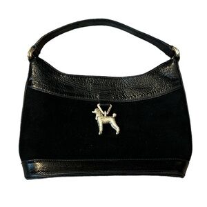 Kieselstein-Cord | Black Leather Trimmed Suede Handle Bag with Poodle Ornament